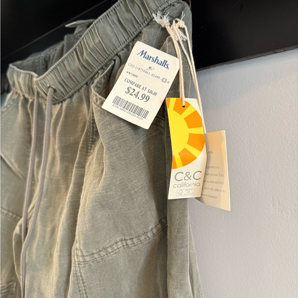 Olive Green Linen Cargo Pants